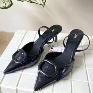 ZARA Black Pointed Toe Slingback Heels NWT 7.5